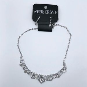 NWT Charming Charlie Silver Rhinestone Necklace and Earring Set